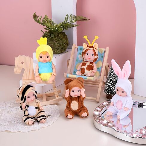 10 Pcs 4 Inch Mini Baby Dolls Playset with Handmade Animal Clothes - Reborn Baby Dolls Realistic Open Eye Design Role Play Toys for Girls Boys, Christmas Easter Gift in Saudi Arabia