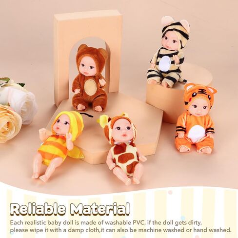 10 Pcs 4 Inch Mini Baby Dolls Playset with Handmade Animal Clothes - Reborn Baby Dolls Realistic Open Eye Design Role Play Toys for Girls Boys, Christmas Easter Gift in Saudi Arabia