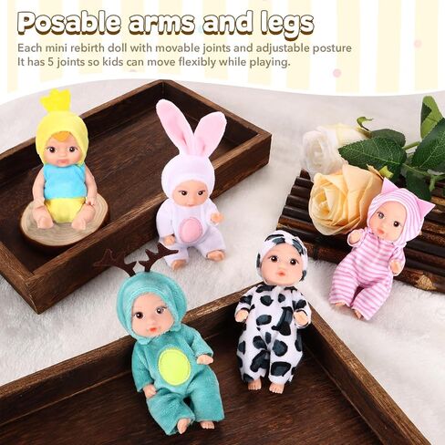 10 Pcs 4 Inch Mini Baby Dolls Playset with Handmade Animal Clothes - Reborn Baby Dolls Realistic Open Eye Design Role Play Toys for Girls Boys, Christmas Easter Gift in Saudi Arabia