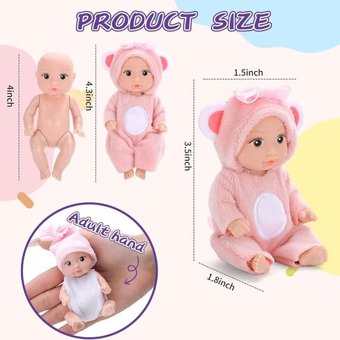 6PCS 4 Inch Realistic Open-Eye Baby Doll Playset - Mini Reborn Baby Dolls with Handmade Pink Clothes, Christmas Easter for Kids Age 3+ in Saudi Arabia