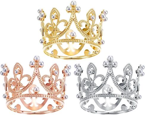 3pcs Cake Crown Topper, Pearl Crown Cupcake Toppers, Crowns for Flower Bouquets, Bridal Shower Wedding Royal Themed Kids Birthday Party Decorations Supplies, 3 Colors in Saudi Arabia