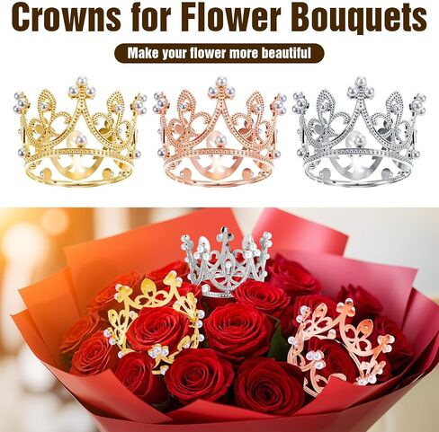 3pcs Cake Crown Topper, Pearl Crown Cupcake Toppers, Crowns for Flower Bouquets, Bridal Shower Wedding Royal Themed Kids Birthday Party Decorations Supplies, 3 Colors in Saudi Arabia