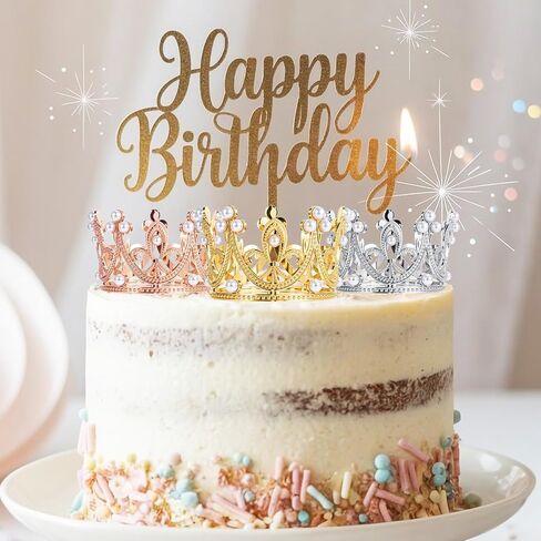 3pcs Cake Crown Topper, Pearl Crown Cupcake Toppers, Crowns for Flower Bouquets, Bridal Shower Wedding Royal Themed Kids Birthday Party Decorations Supplies, 3 Colors in Saudi Arabia