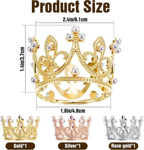 3pcs Cake Crown Topper, Pearl Crown Cupcake Toppers, Crowns for Flower Bouquets, Bridal Shower Wedding Royal Themed Kids Birthday Party Decorations Supplies, 3 Colors in Saudi Arabia