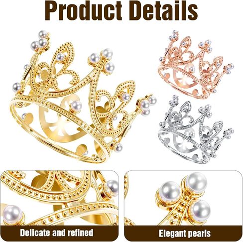 3pcs Cake Crown Topper, Pearl Crown Cupcake Toppers, Crowns for Flower Bouquets, Bridal Shower Wedding Royal Themed Kids Birthday Party Decorations Supplies, 3 Colors in Saudi Arabia