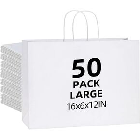 100Pcs 40 LB White Paper Gift Bags Bulk with Handles 10 x 5 x 13 Inch - Medium Size Kraft Goodie Bag, Blank Paper Bags for Shopping Retail, Birthdays, To Go, Small Business, Weddings, Parties, Lunch in Saudi Arabia