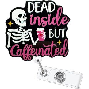 Funny Halloween Skeleton Badge Reel Retractable for Nurse Nursing Student RN LPN CNA MA EMTs Medical Doctor Assistant Halloween Gifts, Dead Inside But Caffeinated in Saudi Arabia