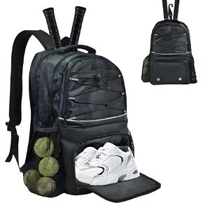 حقيبة ظهر للتنس من AUMTISC مكونة من مضاربين، وحقائب مضرب تنس مع جيب معزول وحجرة أحذية منفصلة لحمل مجداف كرة البيسبول ومضرب كرة الريشة والاسكواش والإكسسوارات in Kuwait