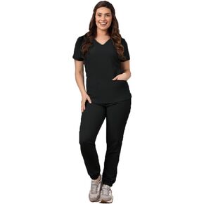 Green Town Scrubs for Women Scrub Set - Jogger Pant and V-Neck Top, 6 Pockets, Easy Care Uniforms-Black-X-Small Tall in Kuwait