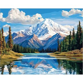 Saint Elias Mountain Paint حسب الرقم للبالغين ، طلاء جبال Saint Elias حسب عدد اللوحة DIY Canvas ، مشهد للهدية ، ديكور الجدار المنزلي - المناظر الطبيعية للثلج Mount Green Tree Lake (16x20inch) in Kuwait