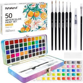 50 Solid Watercolor Paint Set, Portable Travel Case, Built-in Palette with Detailed Brushes, Non-toxic Art Supplies for Classroom, Camp Safe - Gift Idea for All-age Beginners, Birthdays, Holidays in Saudi Arabia