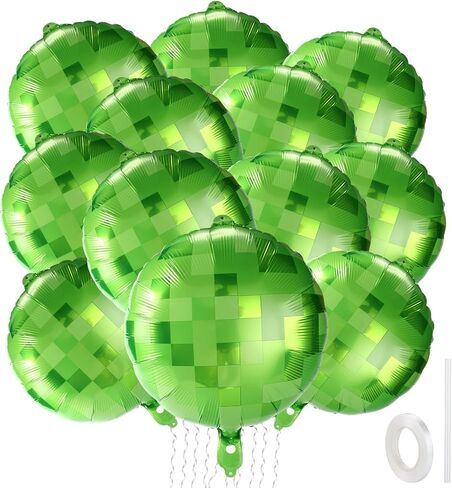8pcs Pixel Balloons, 18 Inches Green Aluminum Film Balloons with Ribbon and Straw Pixel Theme Party Decorations for Boys Girls Party Supplies Celebrations in Saudi Arabia