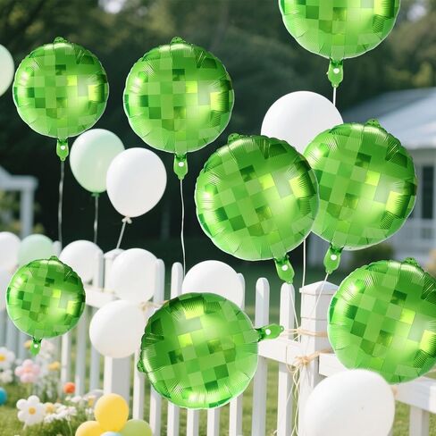 8pcs Pixel Balloons, 18 Inches Green Aluminum Film Balloons with Ribbon and Straw Pixel Theme Party Decorations for Boys Girls Party Supplies Celebrations in Saudi Arabia