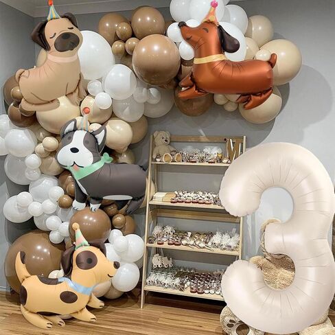 Animal Dog Balloons Puppy Balloon 40 Inch Cream White Number 2 Balloons for Dog 2nd Birthday Decorations Dogs Birthday Party Supplies in Kuwait