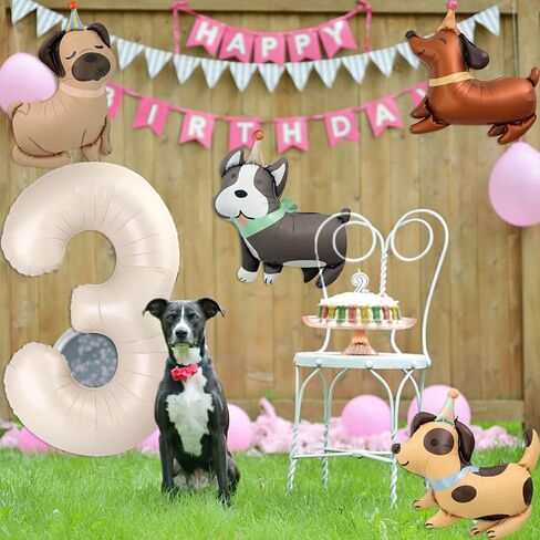 Animal Dog Balloons Puppy Balloon 40 Inch Cream White Number 2 Balloons for Dog 2nd Birthday Decorations Dogs Birthday Party Supplies in Kuwait