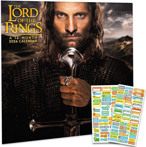 The Lord of the Rings Calendar 2026 - Deluxe 2026 Middle-Earth Wall Calendar Bundle with Over 100 Reminder Stickers (The Hobbit Gifts, Office Supplies) in Saudi Arabia