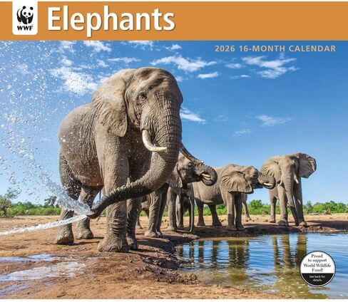 Elephants WWF 2026 Wall Calendar, 12.01'' X 14.09'', 16-Month Calendar with Stapled Binding in Saudi Arabia