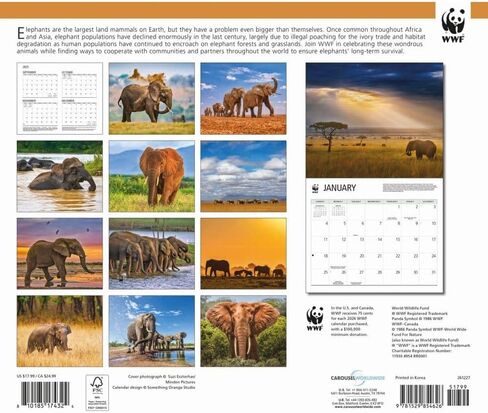 Elephants WWF 2026 Wall Calendar, 12.01'' X 14.09'', 16-Month Calendar with Stapled Binding in Saudi Arabia