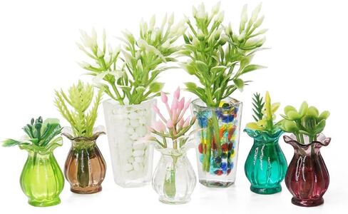 Odoria 1/12 Miniature Potted Plants 2Pcs and Flower in Vase 5Pcs Dollhouse Decoration Accessories in Saudi Arabia