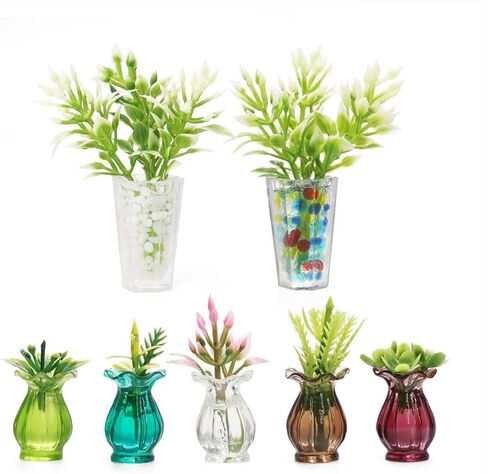 Odoria 1/12 Miniature Potted Plants 2Pcs and Flower in Vase 5Pcs Dollhouse Decoration Accessories in Saudi Arabia
