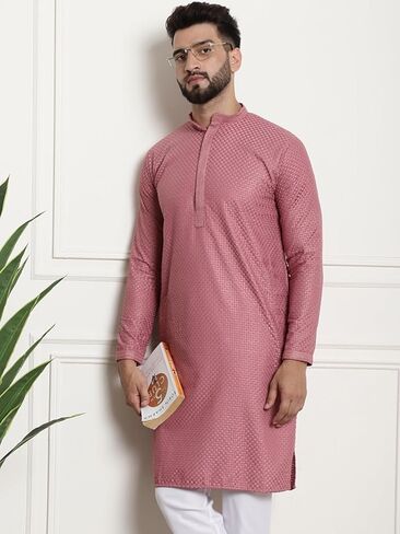 Sojanya (Since 1958 Mens Pure Cotton checked embroidered only Long Kurta in Kuwait