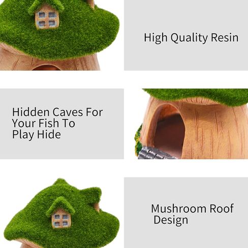 AnRui Green Moss Mushroom Aquarium Decor Cute Fish Tank Decorationss Resin Aquarium Decor Hideout Cave Ornament for Small Fish, Hermit Crab, Shrimp, Goldfish and Reptiles in Saudi Arabia