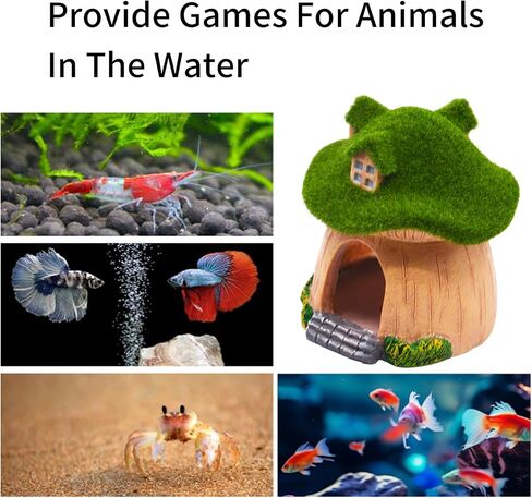 AnRui Green Moss Mushroom Aquarium Decor Cute Fish Tank Decorationss Resin Aquarium Decor Hideout Cave Ornament for Small Fish, Hermit Crab, Shrimp, Goldfish and Reptiles in Saudi Arabia