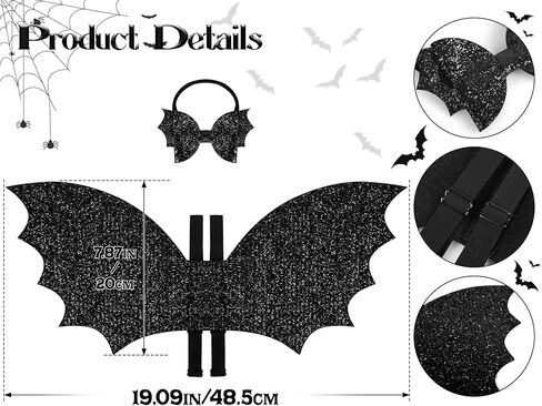 Kids Bat Wings and Bow Headband Set Halloween Cosplay Sparkling Black Bat Costume Suit for Baby in Kuwait