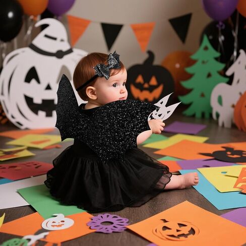 Kids Bat Wings and Bow Headband Set Halloween Cosplay Sparkling Black Bat Costume Suit for Baby in Kuwait