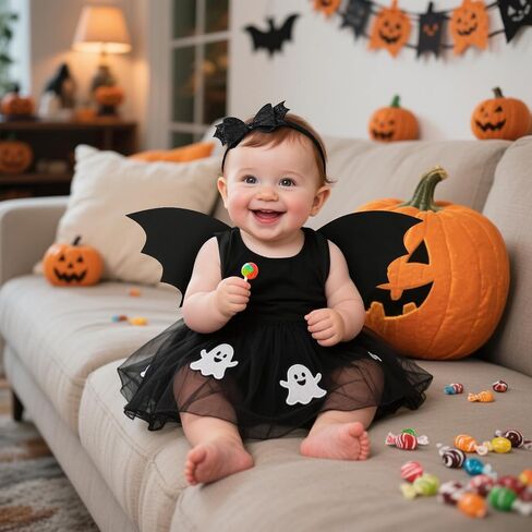 Kids Bat Wings and Bow Headband Set Halloween Cosplay Sparkling Black Bat Costume Suit for Baby in Kuwait