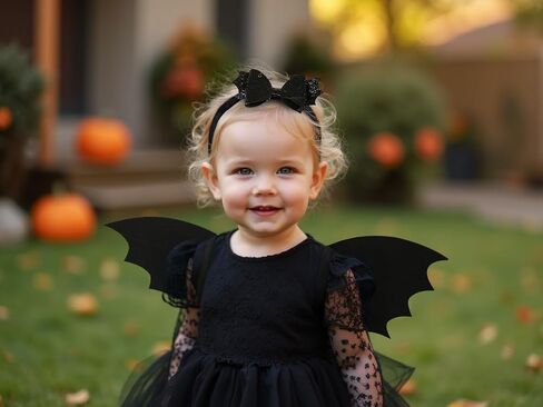 Kids Bat Wings and Bow Headband Set Halloween Cosplay Sparkling Black Bat Costume Suit for Baby in Kuwait