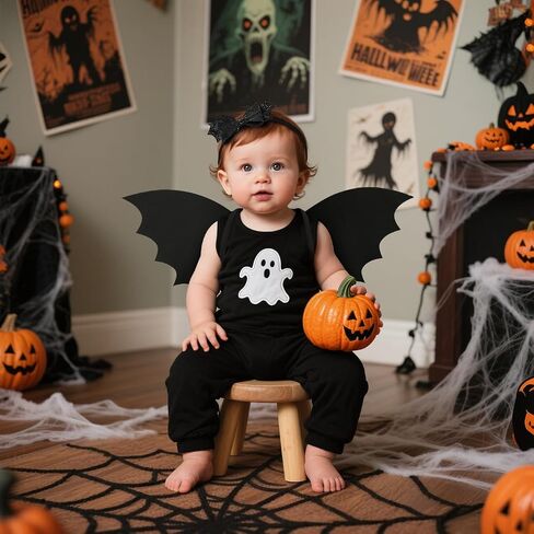 Kids Bat Wings and Bow Headband Set Halloween Cosplay Sparkling Black Bat Costume Suit for Baby in Kuwait