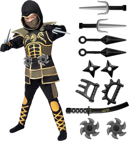 إبداعات Spooktacular Golden Ninja Costume for Boys ، Wids Ninja Whatfit مع Golden Armor لحفلات عيد الهالوين in Saudi Arabia