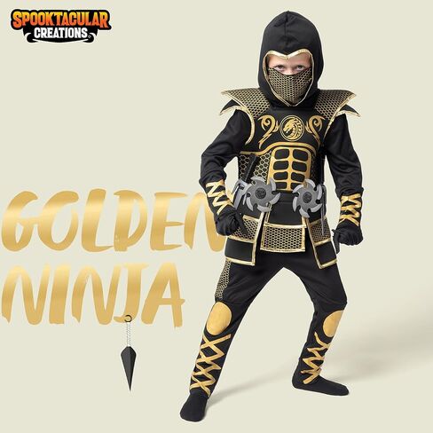 إبداعات Spooktacular Golden Ninja Costume for Boys ، Wids Ninja Whatfit مع Golden Armor لحفلات عيد الهالوين in Saudi Arabia