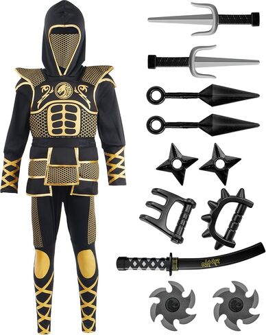 إبداعات Spooktacular Golden Ninja Costume for Boys ، Wids Ninja Whatfit مع Golden Armor لحفلات عيد الهالوين in Saudi Arabia