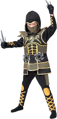 إبداعات Spooktacular Golden Ninja Costume for Boys ، Wids Ninja Whatfit مع Golden Armor لحفلات عيد الهالوين in Saudi Arabia