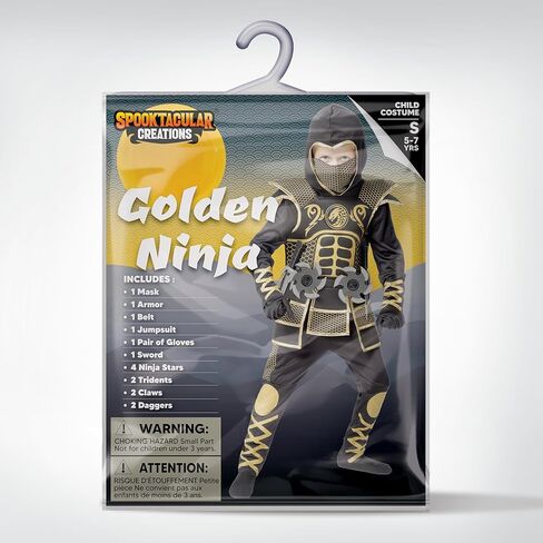 إبداعات Spooktacular Golden Ninja Costume for Boys ، Wids Ninja Whatfit مع Golden Armor لحفلات عيد الهالوين in Saudi Arabia