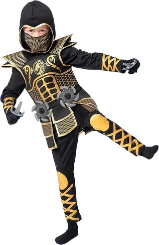 إبداعات Spooktacular Golden Ninja Costume for Boys ، Wids Ninja Whatfit مع Golden Armor لحفلات عيد الهالوين in Saudi Arabia