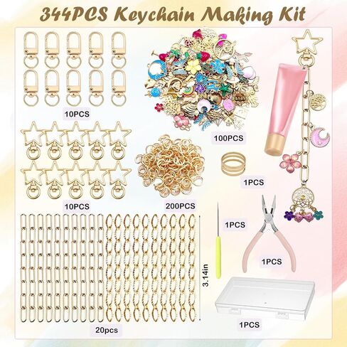 Lyukii 344pcs Diy Keychain Making Kit مع السحر ، 20 مقاطع مفتاحات 20 سلسلة موسع 100 مجوهرات سحر ، مجموعة مفاتيح شحوم الشفاه ، لوازم مجوهرات الحرف لصنع سلاسل المفاتيح الخاصة بك in Kuwait