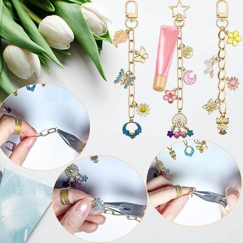 Lyukii 344pcs Diy Keychain Making Kit مع السحر ، 20 مقاطع مفتاحات 20 سلسلة موسع 100 مجوهرات سحر ، مجموعة مفاتيح شحوم الشفاه ، لوازم مجوهرات الحرف لصنع سلاسل المفاتيح الخاصة بك in Kuwait
