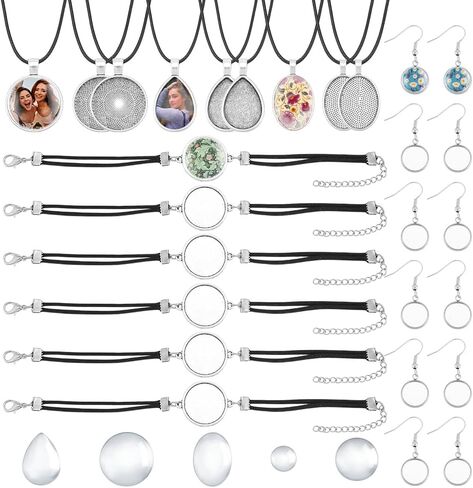 UNICRAFTALE About 18 Sets Pendant Trays Set with Glass Bezel Pendant Cabochon Settings for Jewelry Making Necklace Bracelet Cabochon Earring Bezel Blanks for Crafting DIY Jewelry Making Gift in Saudi Arabia