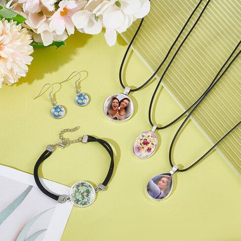 UNICRAFTALE About 18 Sets Pendant Trays Set with Glass Bezel Pendant Cabochon Settings for Jewelry Making Necklace Bracelet Cabochon Earring Bezel Blanks for Crafting DIY Jewelry Making Gift in Saudi Arabia