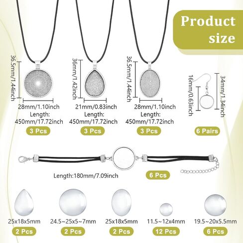 UNICRAFTALE About 18 Sets Pendant Trays Set with Glass Bezel Pendant Cabochon Settings for Jewelry Making Necklace Bracelet Cabochon Earring Bezel Blanks for Crafting DIY Jewelry Making Gift in Saudi Arabia