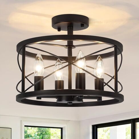 TOULMJ 4-Light Modern Ceiling Light, Black Gold Semi Flush Mount Ceiling Lighting, Hallway Light Fixtures for Kitchen Island Entryway Laundry Room Foyer in Saudi Arabia