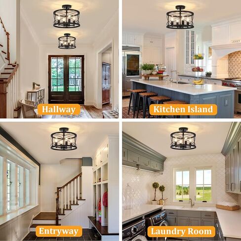 TOULMJ 4-Light Modern Ceiling Light, Black Gold Semi Flush Mount Ceiling Lighting, Hallway Light Fixtures for Kitchen Island Entryway Laundry Room Foyer in Saudi Arabia