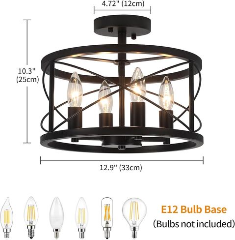 TOULMJ 4-Light Modern Ceiling Light, Black Gold Semi Flush Mount Ceiling Lighting, Hallway Light Fixtures for Kitchen Island Entryway Laundry Room Foyer in Saudi Arabia
