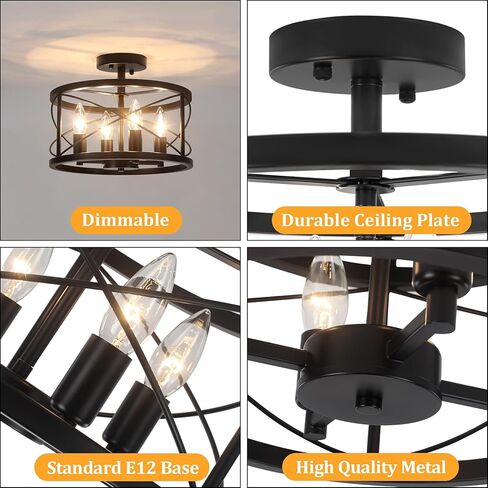 TOULMJ 4-Light Modern Ceiling Light, Black Gold Semi Flush Mount Ceiling Lighting, Hallway Light Fixtures for Kitchen Island Entryway Laundry Room Foyer in Saudi Arabia