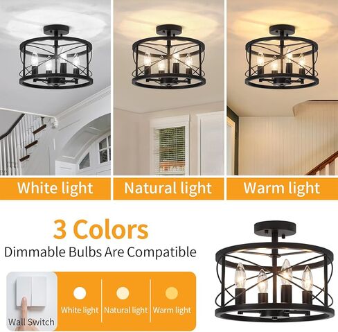 TOULMJ 4-Light Modern Ceiling Light, Black Gold Semi Flush Mount Ceiling Lighting, Hallway Light Fixtures for Kitchen Island Entryway Laundry Room Foyer in Saudi Arabia