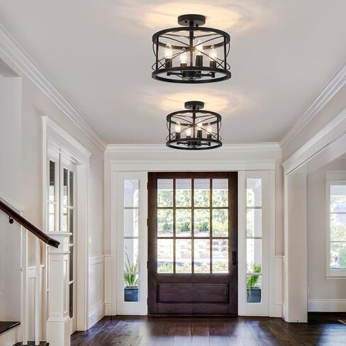TOULMJ 4-Light Modern Ceiling Light, Black Gold Semi Flush Mount Ceiling Lighting, Hallway Light Fixtures for Kitchen Island Entryway Laundry Room Foyer in Saudi Arabia