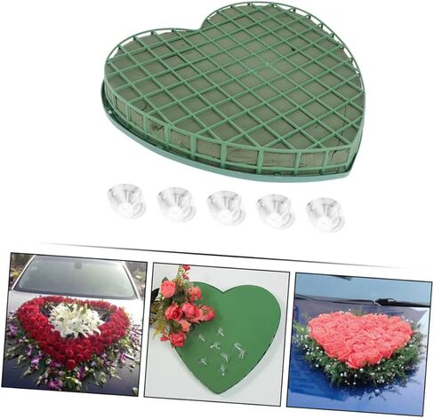 Heart Shaped Wet Floral Foam Cage with Suction Cup Tray for Wedding Car Decoration, Floral Arrangements, and Party Supplies - 11.81 X 11.02 X 1.57 Inches in Saudi Arabia
